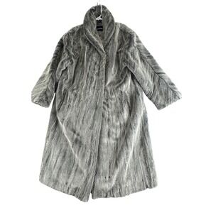 Comma Womens Gray Faux Fur Open Front Long Coat Jacket